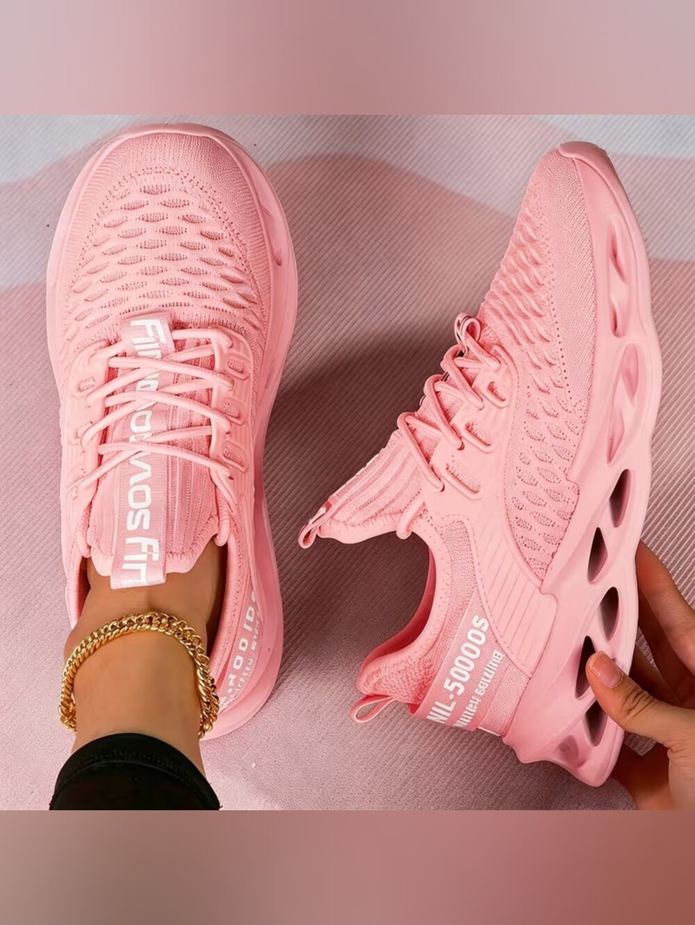 Blush Pink Breathable Knit Athletic Sneakers